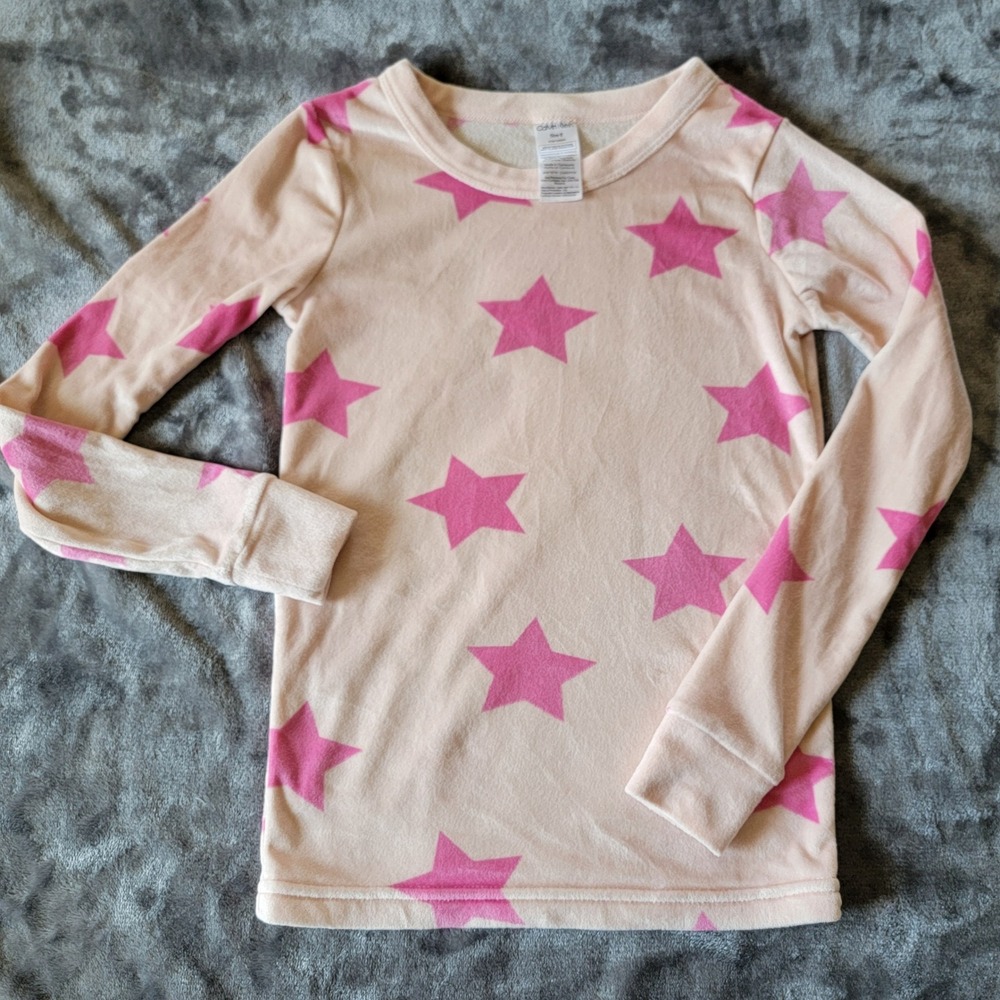 Calvin Klein Pajama Top Kids Size 8 Pink Star Excellent Fleece Long Sleeve 715